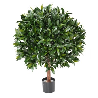 Künstliche Lorbeerkugel Nobilis auf Echtholzstamm, 105cm - UV-stabil, grün
