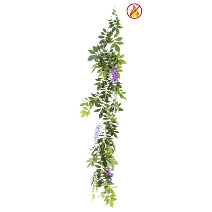 Lebensechte Künstliche Wisteria Girlande, 180 cm, Lavendel, Brandschutz B1/RF2