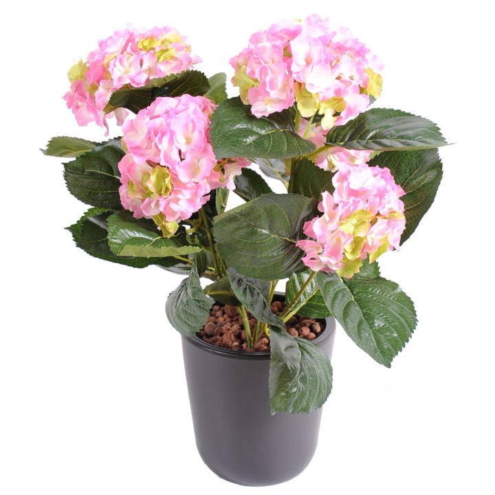 Künstliche Hortensie Pink-Weiss-Grün, 40 cm