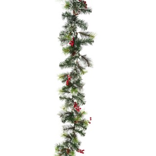 Beschneite Weihnachtsgirlande 270 cm - mit Beeren und Zapfen
