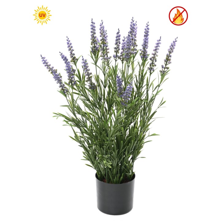 UV-beständiger Kunst-Lavendel im Topf, 55cm, feuerfest, Lavendelfarbe