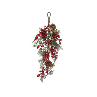 Weihnachtlicher Hängezweig mit Beeren und Glitzer-Zapfen, ca. 45 cm