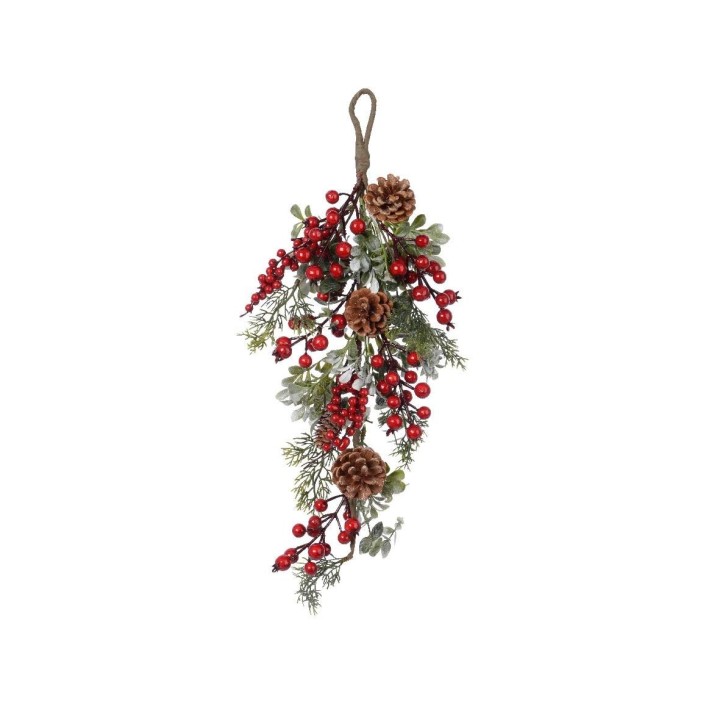 Weihnachtlicher Hängezweig mit Beeren und Glitzer-Zapfen, ca. 45 cm