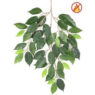 Künstlicher Ficus-Blattzweig, 60 cm, schwer entflammbar B1/RF2, grün