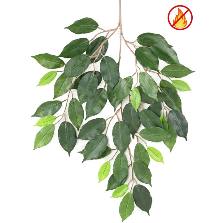 Künstlicher Ficus-Blattzweig, 60 cm, schwer entflammbar B1/RF2, grün